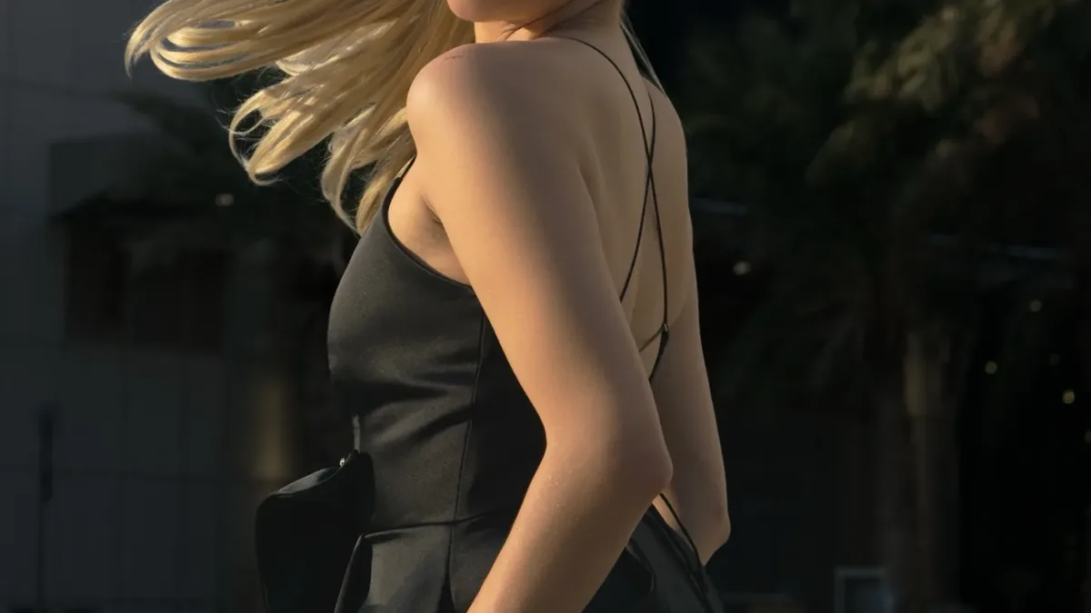 Elegant fitted outfit photographed against Dubai's Financial Centre architecture