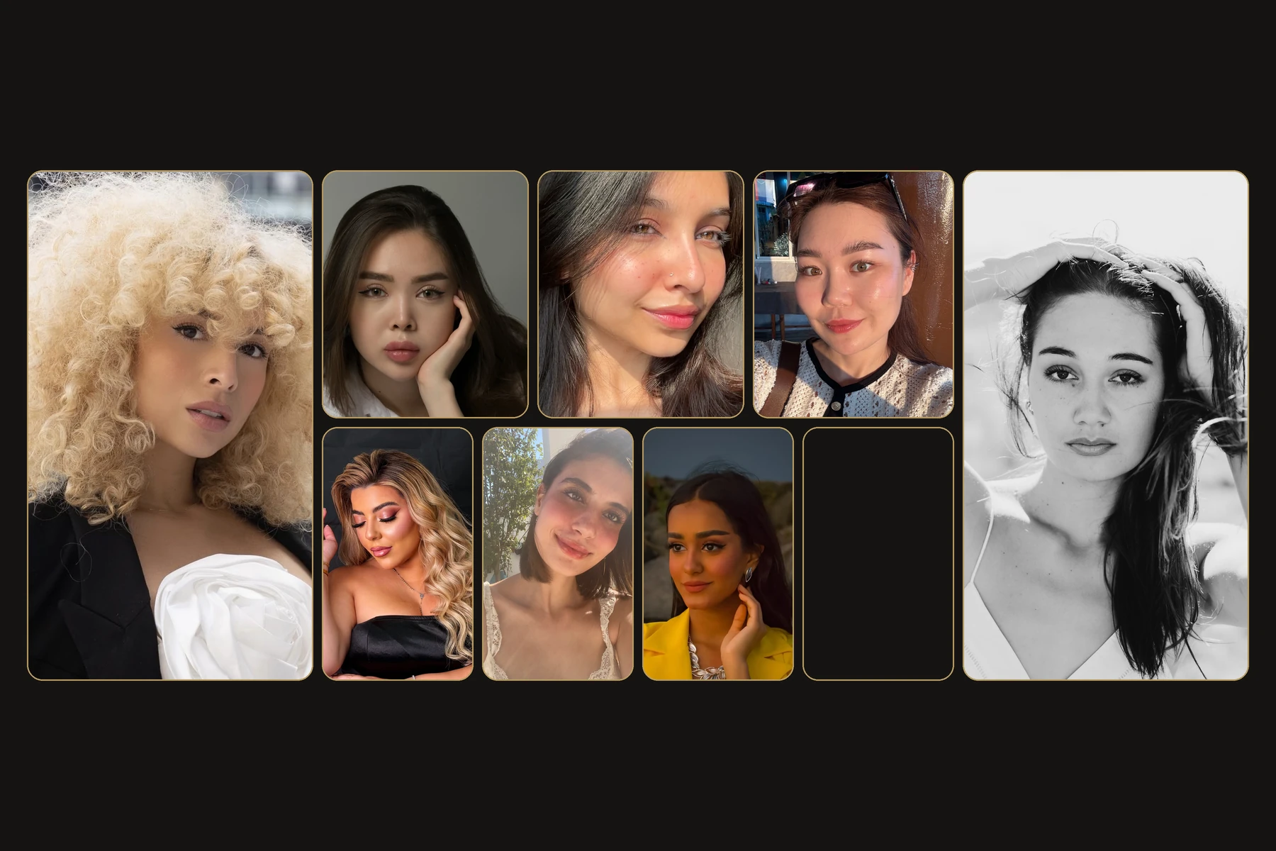 Faces of professional models on the Photoczaro Models roster, a curated modelling agency booking roster in Dubai, UAE